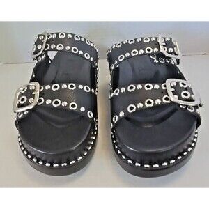 Bonatti Britani Sandals Vegan Leather Silver Stud Grommet Black Comfort Size 39